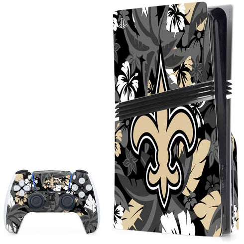 NFL New Orleans Saints Tropical Print PS5 Pro Disk Bundle Skin
