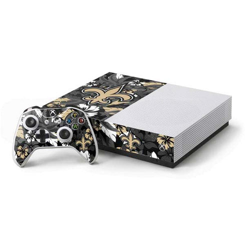 NFL New Orleans Saints Tropical Print Xbox One S All-Digital Edition Bundle Skin