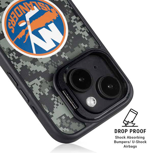 NHL New York Islanders Camo iPhone 15 Plus Kickstand Case