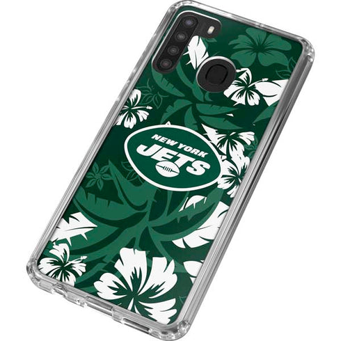NFL New York Jets Tropical Print Galaxy A21 Clear Case