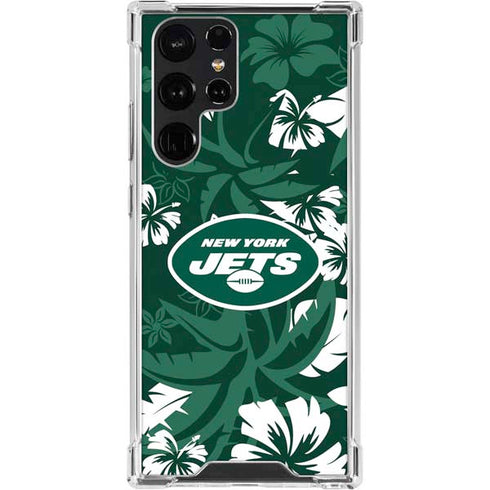 NFL New York Jets Tropical Print Galaxy S23 Ultra Clear Case
