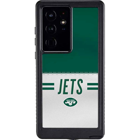 NFL New York Jets White Striped Galaxy S24 Ultra Waterproof Case