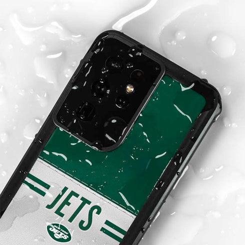 NFL New York Jets White Striped Galaxy S24 Ultra Waterproof Case