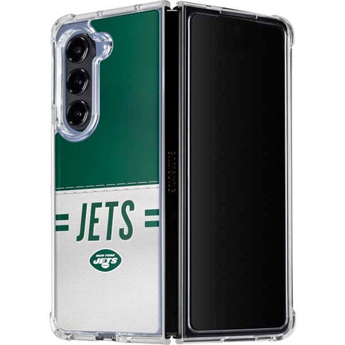 NFL New York Jets White Striped Galaxy Z Fold5 5G Clear Case