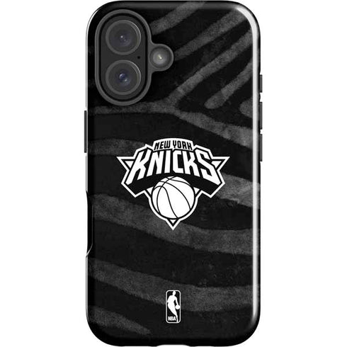NBA New York Knicks Black Animal Print iPhone 16 Plus Impact Case