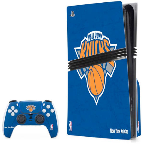 NBA New York Knicks Distressed PS5 Pro Disk Bundle Skin