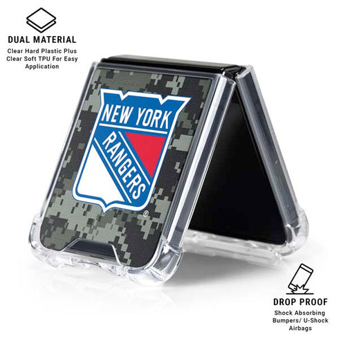 NHL New York Rangers Camo Galaxy Z Flip6 Clear Case