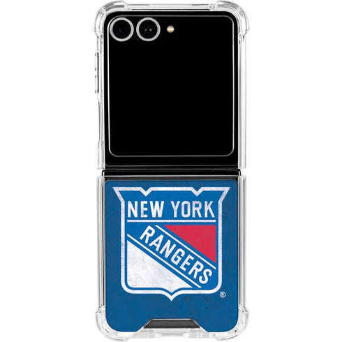 NHL New York Rangers Distressed Galaxy Z Flip7 Clear Case