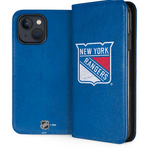 NHL New York Rangers Distressed iPhone 15 Plus Folio Case