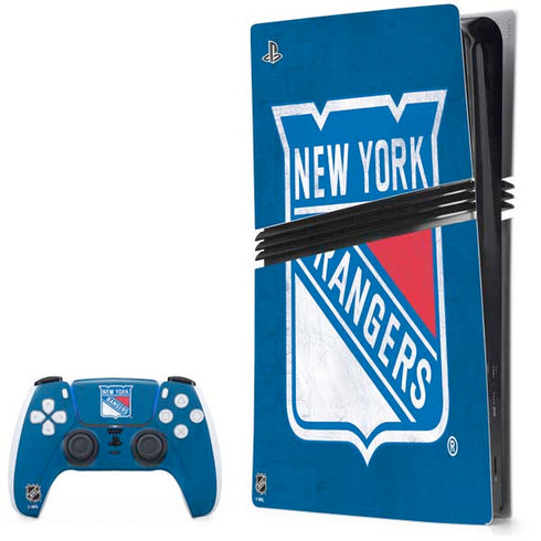 NHL New York Rangers Distressed PS5 Pro Bundle Skin
