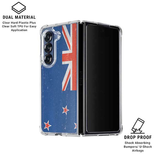 New Zealand Flag Distressed Galaxy Z Fold7 Clear Case