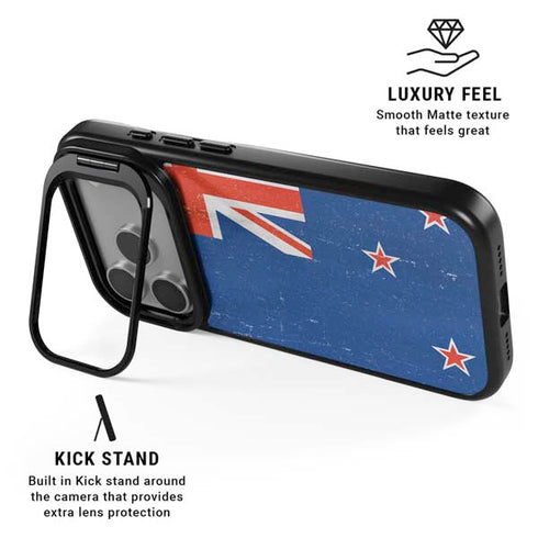 New Zealand Flag Distressed iPhone 17 Pro Kickstand Case