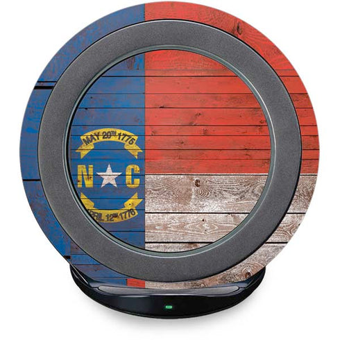 North Carolina Flag Dark Wood Fast Charge Wireless Charging Stand Skin