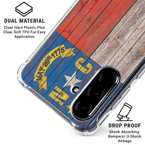 North Carolina Flag Dark Wood Galaxy A36 5G Clear Case
