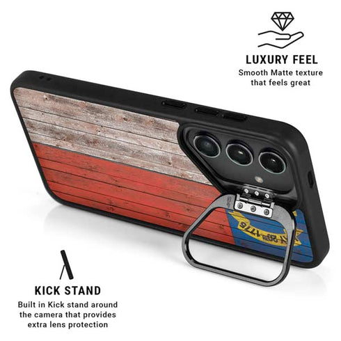 North Carolina Flag Dark Wood Galaxy S25 Kickstand Case