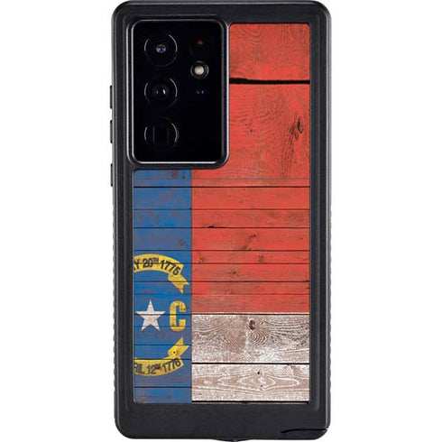 North Carolina Flag Dark Wood Galaxy S24 Ultra Waterproof Case