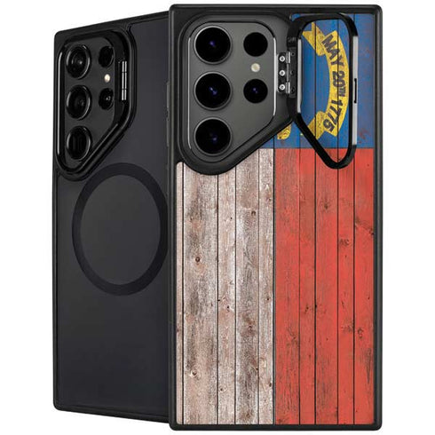 North Carolina Flag Dark Wood Galaxy S26 Ultra Kickstand Case