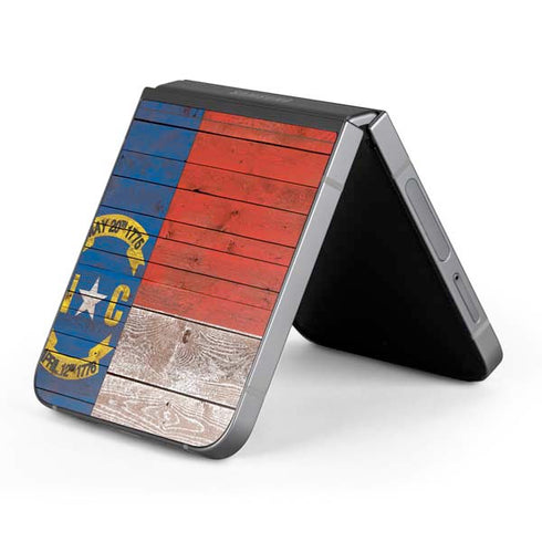 North Carolina Flag Dark Wood Galaxy Z Flip6 Skin