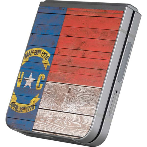 North Carolina Flag Dark Wood Galaxy Z Flip6 Skin