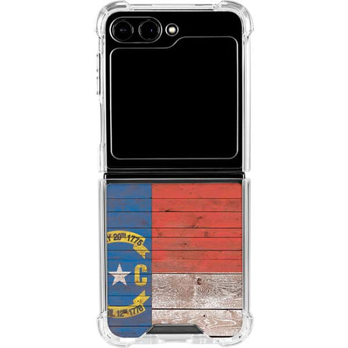 North Carolina Flag Dark Wood Galaxy Z Flip6 Clear Case