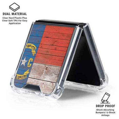 North Carolina Flag Dark Wood Galaxy Z Flip6 Clear Case