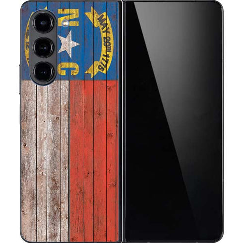 North Carolina Flag Dark Wood Galaxy Z Fold5 5G Skin