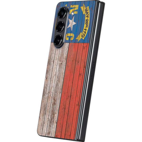 North Carolina Flag Dark Wood Galaxy Z Fold5 5G Skin