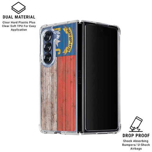 North Carolina Flag Dark Wood Galaxy Z Fold6 Clear Case