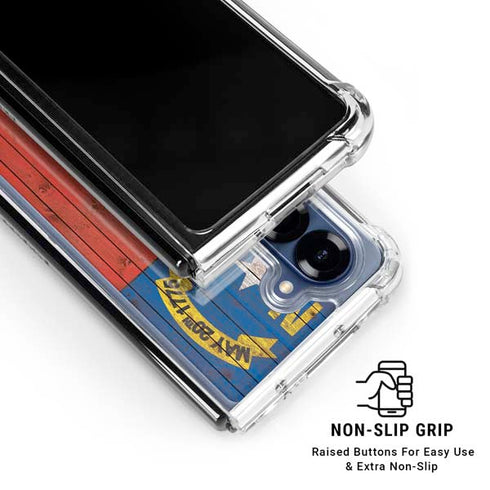 North Carolina Flag Dark Wood Galaxy Z Fold6 Clear Case
