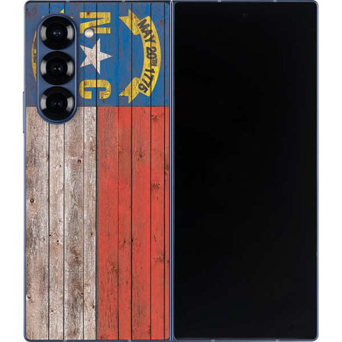 North Carolina Flag Dark Wood Galaxy Z Fold6 Skin