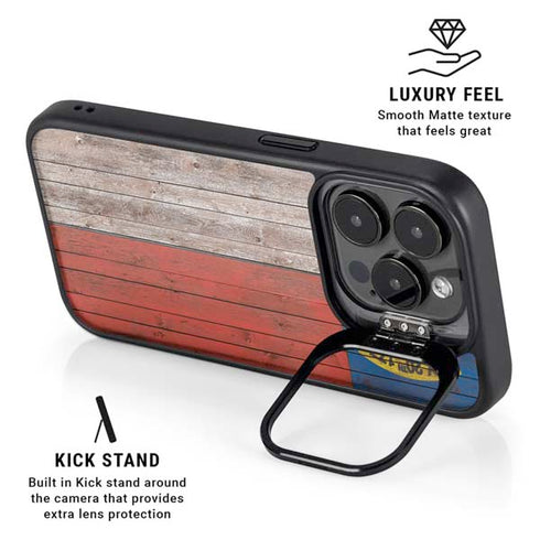 North Carolina Flag Dark Wood iPhone 13 Pro Max Kickstand Case