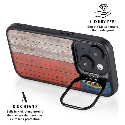 North Carolina Flag Dark Wood iPhone 14 Kickstand Case