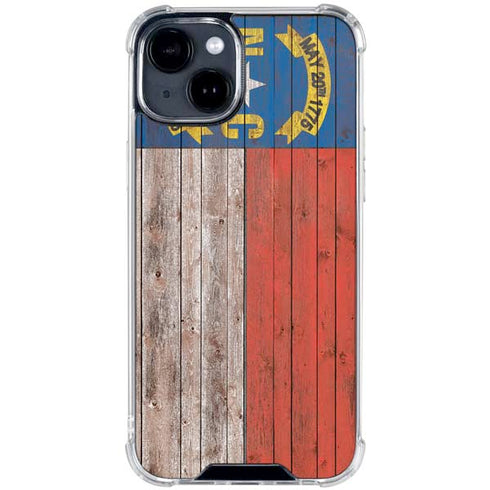 North Carolina Flag Dark Wood iPhone 15 Clear Case