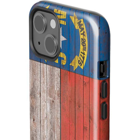 North Carolina Flag Dark Wood iPhone 15 Impact Case