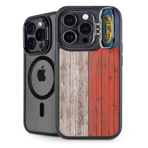 North Carolina Flag Dark Wood iPhone 15 Pro Max Kickstand Case