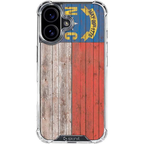 North Carolina Flag Dark Wood iPhone 16 Plus Clear Case