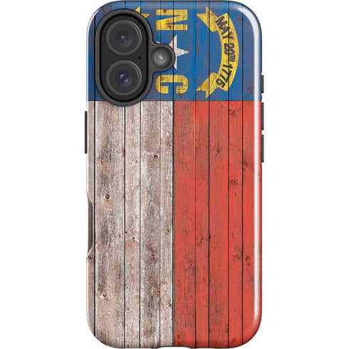 North Carolina Flag Dark Wood iPhone 16 Plus Impact Case