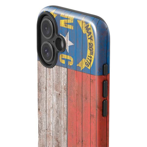 North Carolina Flag Dark Wood iPhone 16 Plus Impact Case
