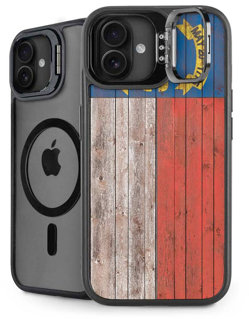 North Carolina Flag Dark Wood iPhone 16 Plus Kickstand Case