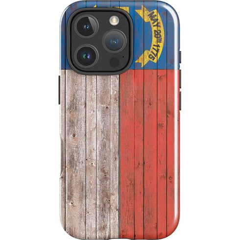 North Carolina Flag Dark Wood iPhone 16 Pro Impact Case