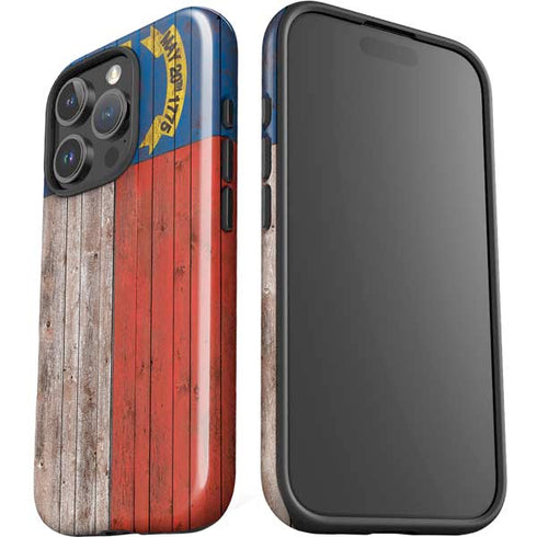 North Carolina Flag Dark Wood iPhone 16 Pro Max Impact Case