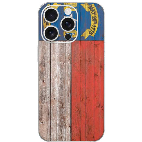 North Carolina Flag Dark Wood iPhone 16 Pro Skin