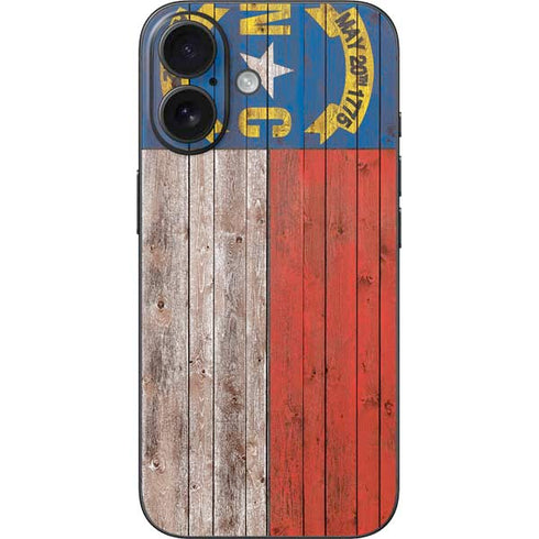 North Carolina Flag Dark Wood iPhone 16 Skin