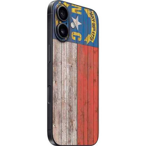 North Carolina Flag Dark Wood iPhone 16 Skin