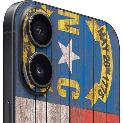 North Carolina Flag Dark Wood iPhone 16 Skin