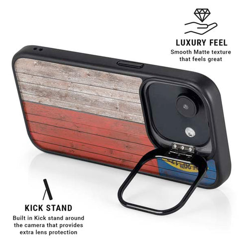 North Carolina Flag Dark Wood iPhone 16e Kickstand Case