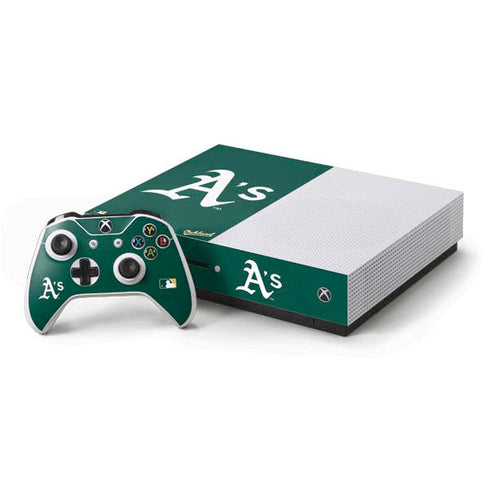 MLB Oakland Athletics - Solid Distressed Xbox One S Console and Controller Bundle Skin
