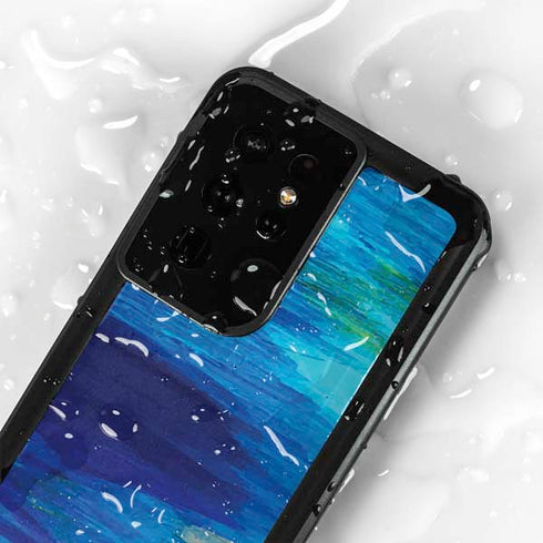 Ocean Blue Brush Stroke by Etta Vee Galaxy S24 Ultra Waterproof Case