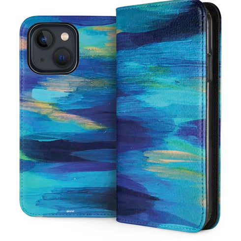 Ocean Blue Brush Stroke by Etta Vee iPhone 15 Folio Case