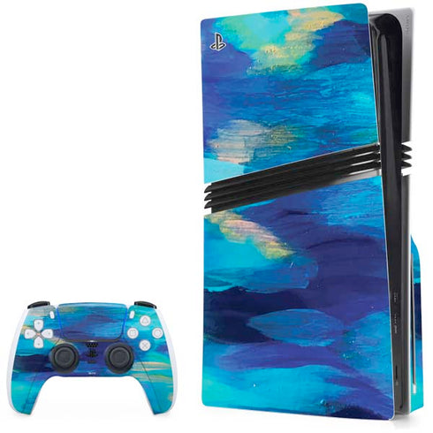 Ocean Blue Brush Stroke by Etta Vee PS5 Pro Disk Bundle Skin